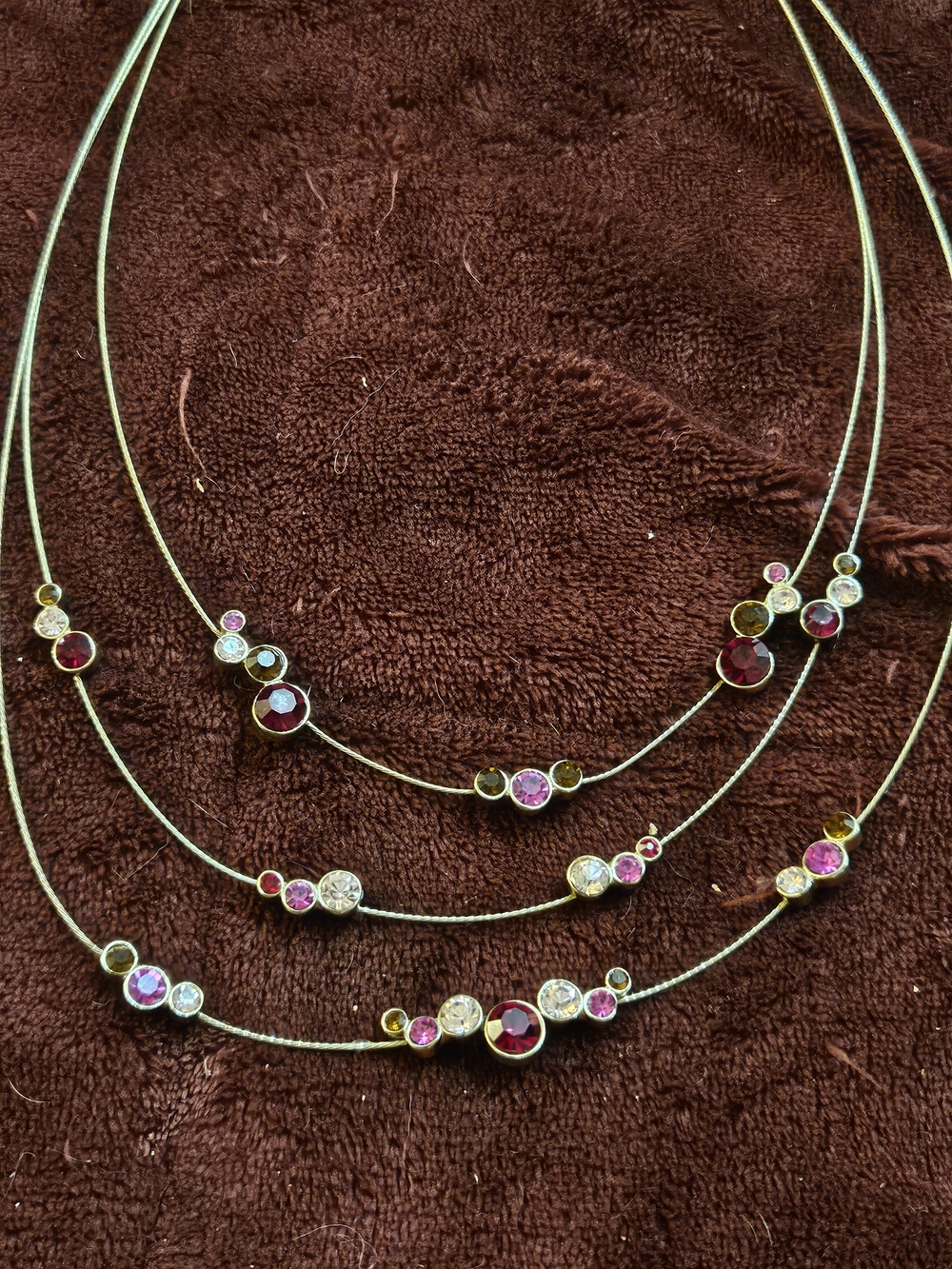 Vintage Napier Gold-Tone Multi-Strand Necklace with Pink and Red Stones
